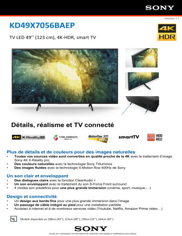 Product information | Sony KD49X7056 TV LED Product fiche | Fixfr