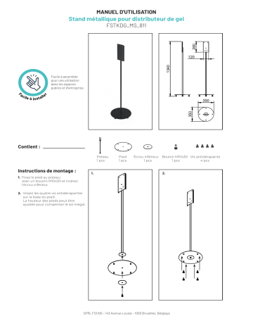 Manuel du propriétaire | Takingcare sur pied telescopique Distributeur de gel hydroalcoolique Owner's Manual | Fixfr