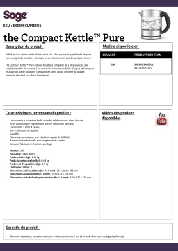 Sage Appliances the Compact Kettle Pure Bouilloire Product fiche