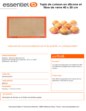 Product information | Essentielb Fibre de verre 40x30 cm Tapis de cuisson Product fiche | Fixfr