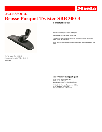 Product information | Miele Parquet Twister SBB 300-3 Brosse Product fiche | Fixfr
