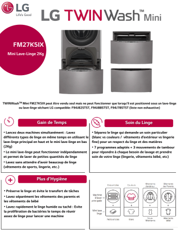 Product information | LG TwinWash Mini FM27K5IX Lave linge hublot Product fiche | Fixfr