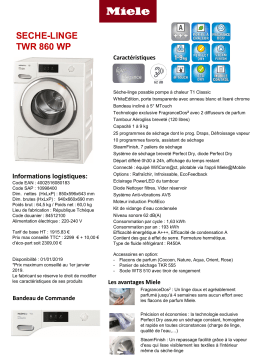 Miele TWR860WP Sèche linge pompe à chaleur Product fiche