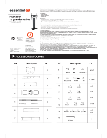 Manuel du propriétaire | Essentielb TVH-583 65-85 pouces Pied TV Owner's Manual | Fixfr