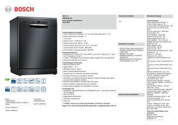 Product information | Bosch SMS46JB17E SERIE 4 Lave vaisselle 60 cm Product fiche | Fixfr