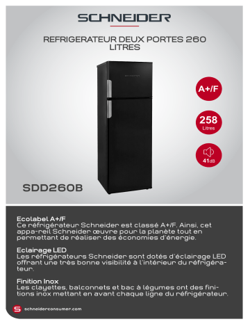 Product information | Schneider SDD260B Réfrigérateur 2 portes Product fiche | Fixfr