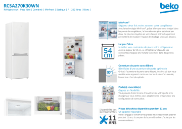 Product information | Beko RCSA270K30WN Réfrigérateur combiné Manuel utilisateur | Fixfr