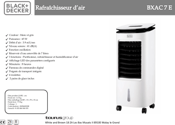 Product information | Black Et Decker BXAC 7 E Rafraîchisseur d'air Product fiche | Fixfr