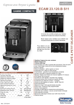 Delonghi Compact ECAM23.120.B S11 Expresso Broyeur Product fiche