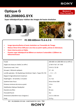 Sony Téléobjectif FE 200-600mm F5.6-6.3 G OSS Objectif pour Hybride Plein Format Product fiche