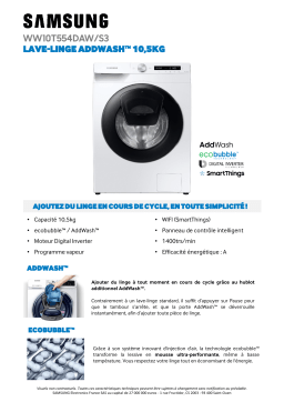 Samsung WW10T554DAW Lave linge hublot Product fiche