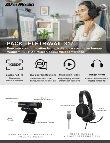 Product information | Avermedia Télétravail PW313 + Micro Micro-casque Manuel utilisateur | Fixfr