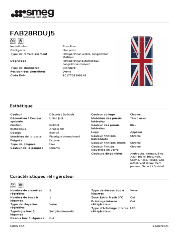 Product information | Smeg FAB28RDUJ5 Réfrigérateur 1 porte Product fiche | Fixfr