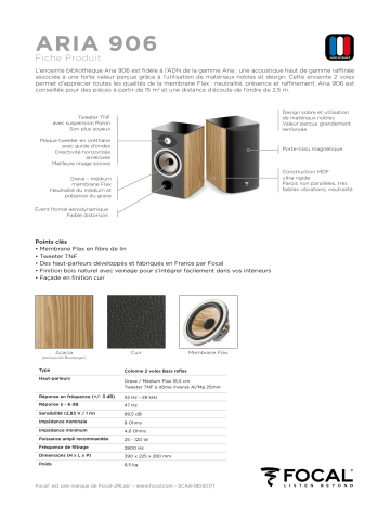 Product information | Focal Aria 906 acacia Enceinte bibliothèque Product fiche | Fixfr