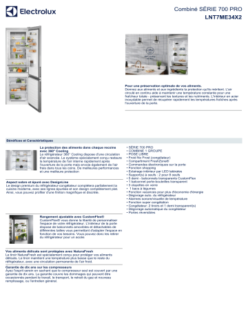 Product information | Electrolux LNT7ME34X2 Réfrigérateur combiné Product fiche | Fixfr