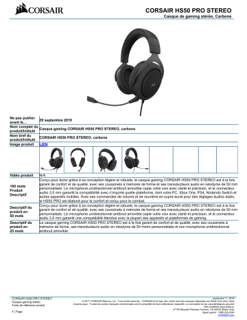 Product information | Corsair HS50 Pro Stereo Casque gamer Product fiche | Fixfr