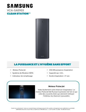 Product information | Samsung Clean Station silver Station de nettoyage Product fiche | Fixfr