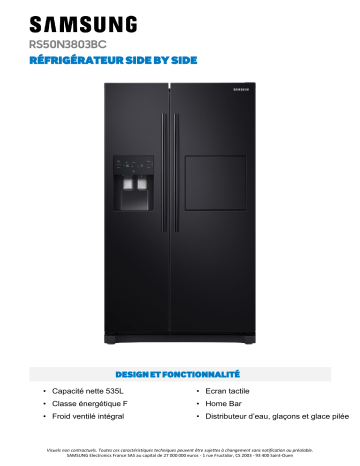 Product information | Samsung RS50N3803BC Réfrigérateur Américain Product fiche | Fixfr
