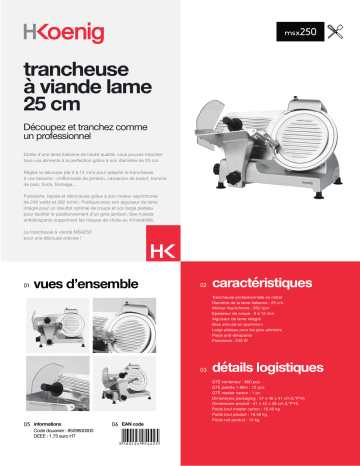 Product information | H.Koenig MSX250 lame 25 cm Trancheuse électrique Product fiche | Fixfr