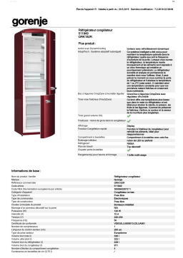 Gorenje ORK192R Réfrigérateur combiné Product fiche
