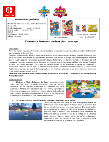 Product information | Nintendo Pokemon Épée Jeu S Product fiche | Fixfr
