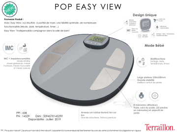 Product information | Terraillon Pop Easy view Pèse personne impédancemètre Product fiche | Fixfr