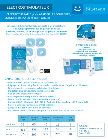 Product information | Bluetens Connecté BLT02 Appareil électrostimulation Product fiche | Fixfr