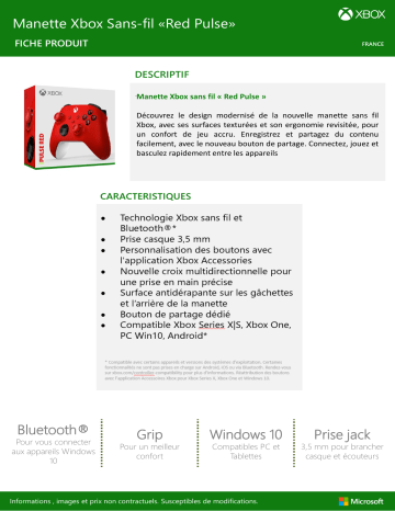 Product information | Microsoft ss Fil Red Pulse Manette Product fiche | Fixfr