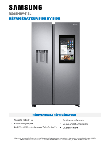 Product information | Samsung RS68N8941SL Family Hub Réfrigérateur Américain Product fiche | Fixfr