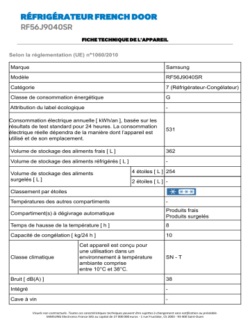 Product information | Samsung RF56J9040SR Chef mode Réfrigérateur multi portes Product fiche | Fixfr