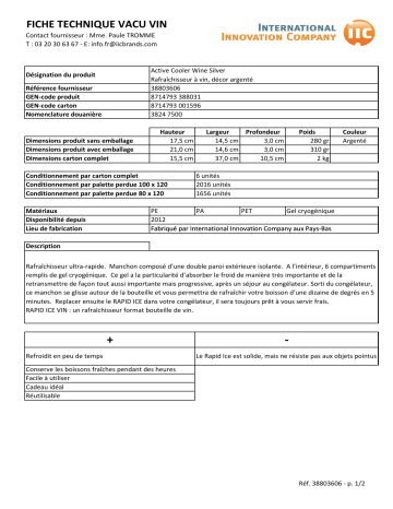 Product information | Vacuvin a vin argent Rafraîchisseur Product fiche | Fixfr