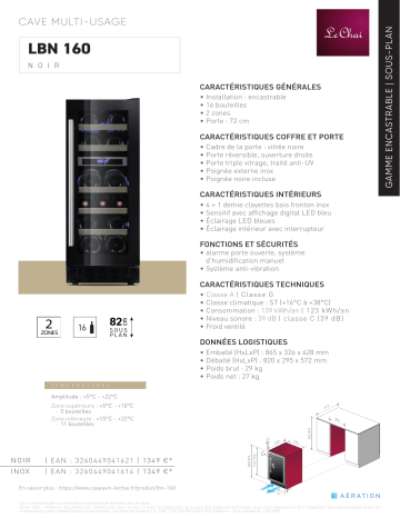 Product information | LE CHAI LBN160 Cave à vin encastrable Manuel utilisateur | Fixfr