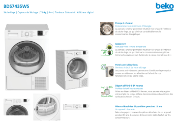 Product information | Beko BDS7435WS Sèche linge pompe à chaleur Manuel utilisateur | Fixfr
