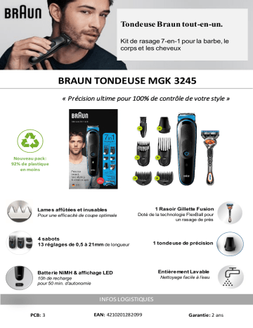 Product information | Braun MGK 3245 Tondeuse barbe et cheveux Product fiche | Fixfr