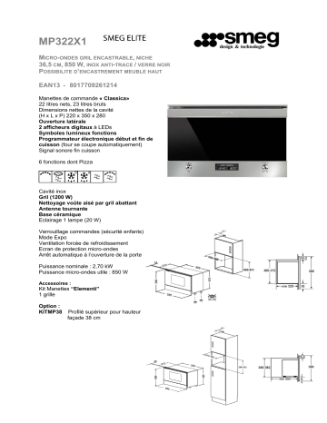 Product information | Smeg MP322X1 Micro ondes encastrable Product fiche | Fixfr