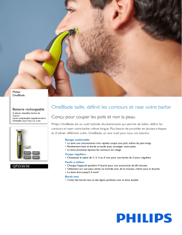 Product information | Philips One blade QP2530/30 Tondeuse barbe Product fiche | Fixfr