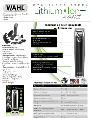 Product information | Wahl Stainless Steel trimmer Advanced Tondeuse barbe Product fiche | Fixfr