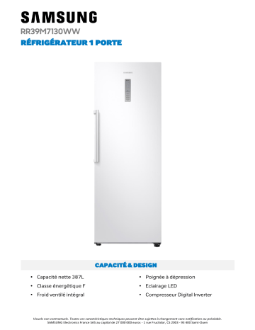 Product information | Samsung EX RR39M7130WW Réfrigérateur 1 porte Product fiche | Fixfr