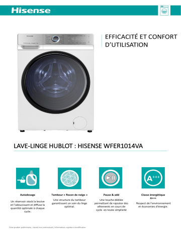 Product information | Hisense WFER1014VA Lave linge hublot Product fiche | Fixfr