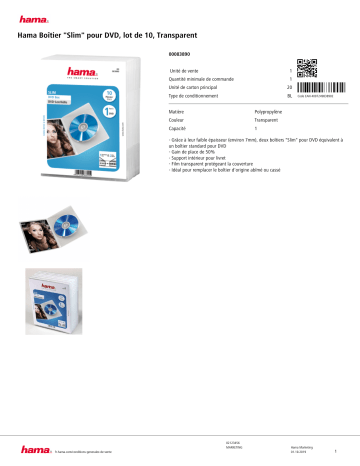 Product information | Hama Slim DVD pack de 10 Transparent Boite à CD/DVD Product fiche | Fixfr