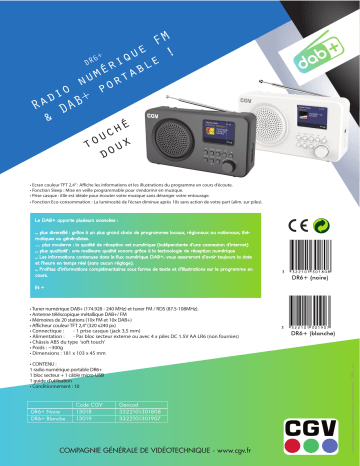 Product information | CGV DR6+ Blanc Radio numérique Manuel utilisateur | Fixfr