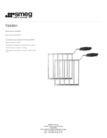 Product information | Smeg 2 pinces à sandwich pour TSF01 Porte sand Product fiche | Fixfr