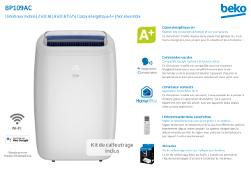 Product information | Beko BP109AC Climatiseur Product fiche | Fixfr