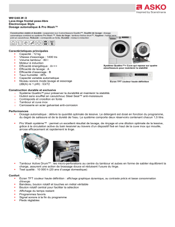 Product information | Asko W6124X. Lave linge hublot Product fiche | Fixfr