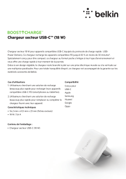 Belkin 18W USB-C blanc Chargeur secteur Product fiche