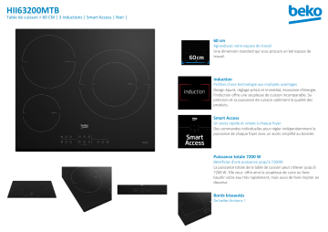 Product information | Beko HII63200MTB Table induction Manuel utilisateur | Fixfr