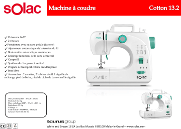 Product information | Solac SW8231 COTTON 13.2 Machine à coudre Product fiche | Fixfr