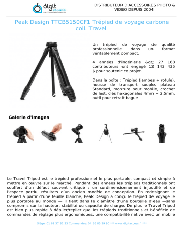 Product information | Peak-Design Travel Tripod en carbone Trépied Product fiche | Fixfr