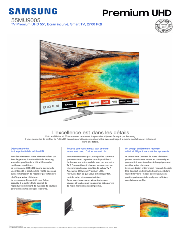 Product information | Samsung UE55MU9005 INCURVE Premium UHD TV LED Product fiche | Fixfr