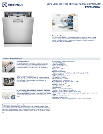Product information | Electrolux ESF7506ROX Comfortlift Lave vaisselle 60 cm Product fiche | Fixfr